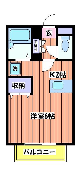 グロウス国立I(1K/2階)の間取り写真