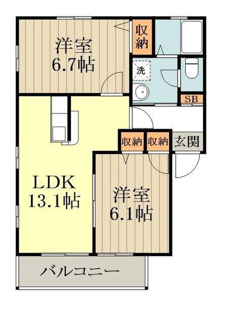 ハウスコットン(2LDK/2階)の間取り写真