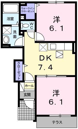 メゾンセレナーデB(2DK/1階)の間取り写真