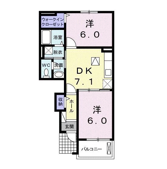 セレーノB(2DK/1階)の間取り写真