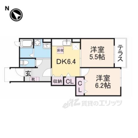 サザンヒルズ(2DK/1階)の間取り写真