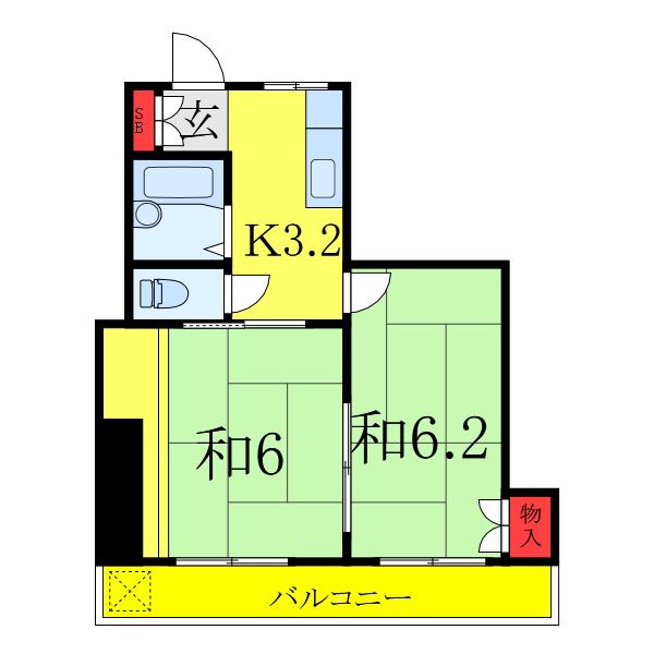 相澤マンション(2K/4階)の間取り写真