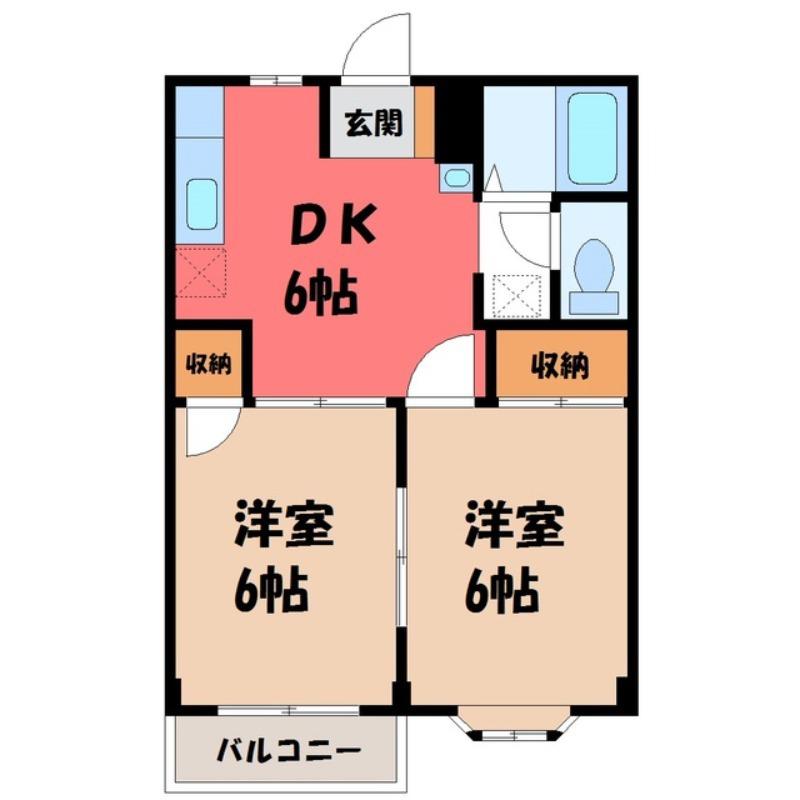 ライフサークルパート2(2DK/2階)の間取り写真