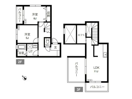 エイトピア成田東(2LDK/2階)の間取り写真
