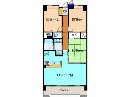ダイアパレス駅西本町(3LDK/4階)の間取り写真