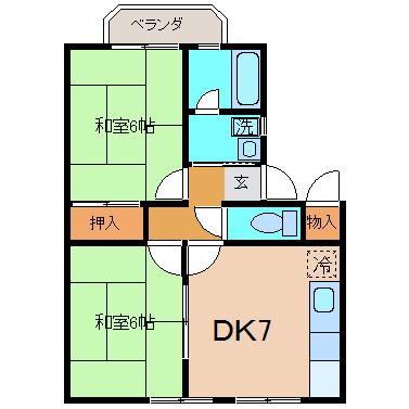 エルカフォンコーポ(2DK/1階)の間取り写真