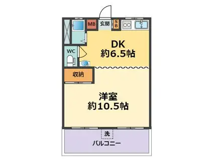 甲子園第二コーポラス(1DK/5階)の間取り写真