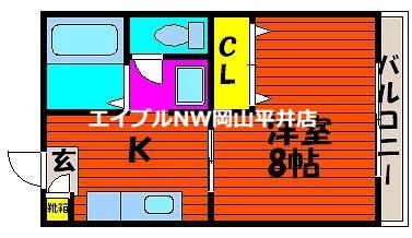 レジデアイ B棟(1K/1階)の間取り写真