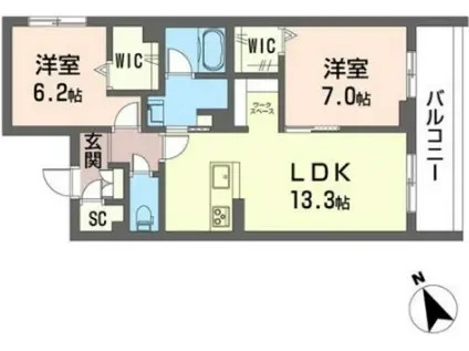 SHAMAISON ルミノサ・ファミリアA(2LDK/1階)の間取り写真