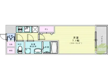 アーバンフラッツ新大阪Ⅰ(1K/6階)の間取り写真