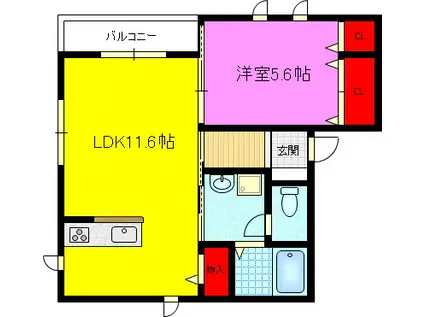 IKメゾン(1LDK/2階)の間取り写真