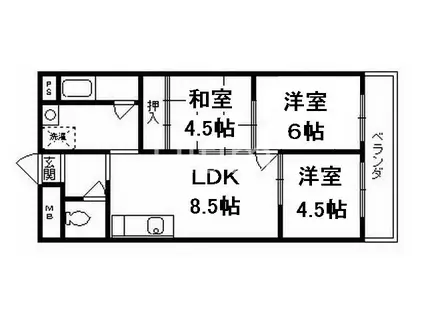 シャトー深草セカンド(3LDK/3階)の間取り写真
