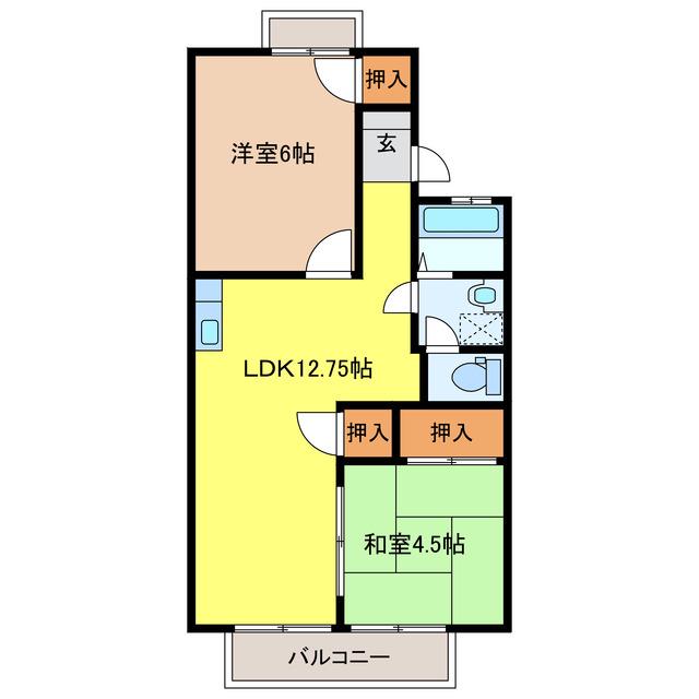 MUヒルズB(2LDK/1階)の間取り写真