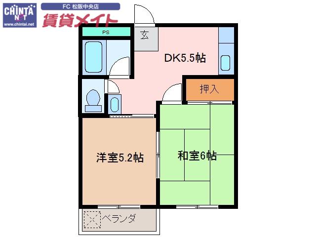 マンションシップ(2DK/1階)の間取り写真