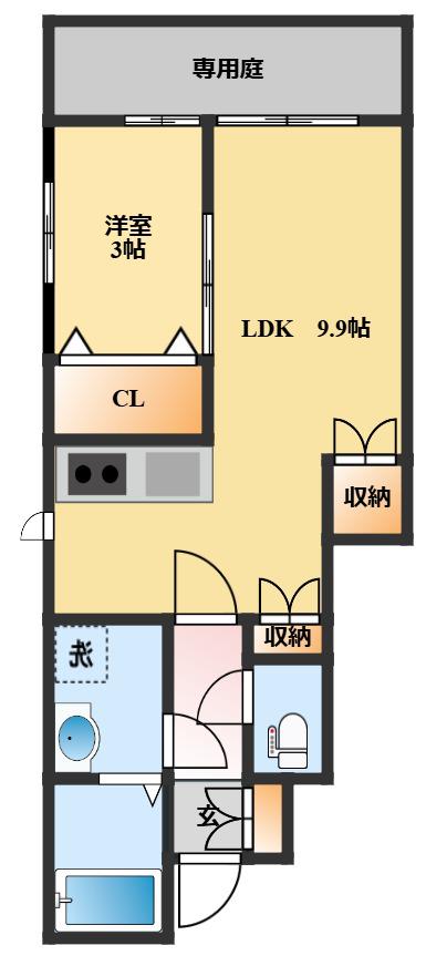 ルスデルソル(1LDK/1階)の間取り写真