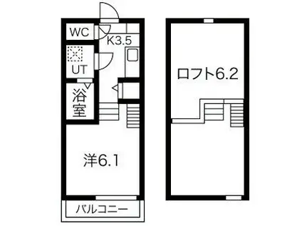 K FLAT(1K/2階)の間取り写真
