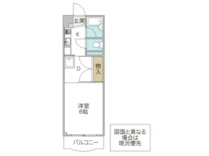 フォーライフ那珂町(1DK/2階)の間取り写真