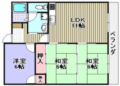 ハイツ大善(2LDK/3階)の間取り写真
