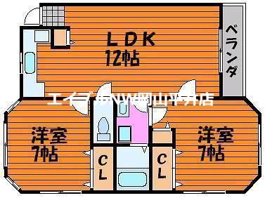 ルグラン関B棟(2LDK/2階)の間取り写真