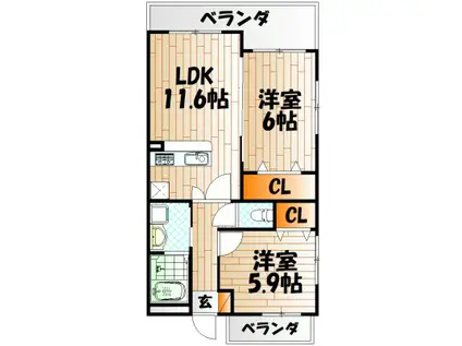 メディアパークIIIコクラ(2LDK/3階)の間取り写真