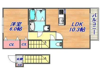マ・メゾン岩屋(1LDK/2階)の間取り写真