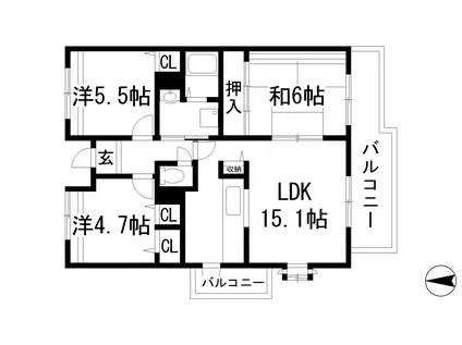 アルビス寺本11号棟(3LDK/5階)の間取り写真
