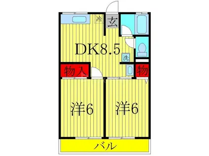 シティハイムマグノリアA(2DK/2階)の間取り写真