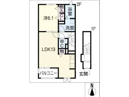 ラ・ルーチェ(1LDK/2階)の間取り写真