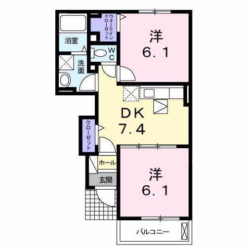 ヴィラ イン 府中B(2DK/1階)の間取り写真