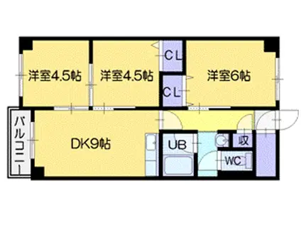 ウエストビル(3LDK/3階)の間取り写真
