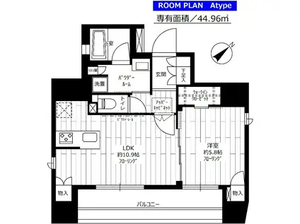 ステージファースト蔵前アジールコート(1LDK/6階)の間取り写真