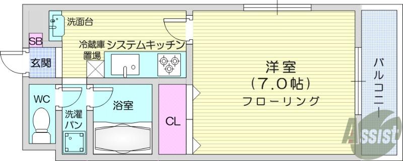 イーグルハイツ南光台(1K/3階)の間取り写真