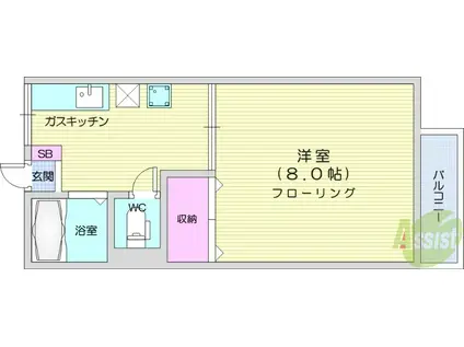 ノーブルB棟(1K/1階)の間取り写真