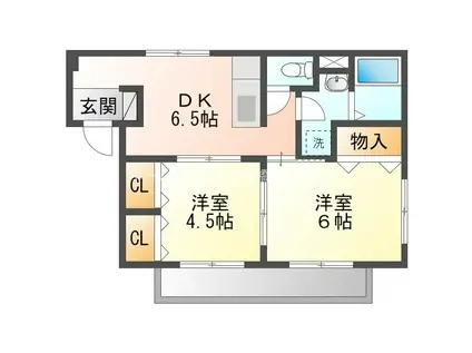 ウイングハイツ(2DK/2階)の間取り写真