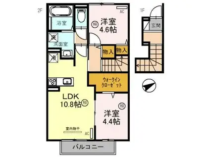 リバーサイドテラスA(2LDK/2階)の間取り写真