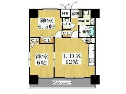 ブリリアン夕陽丘(2LDK/9階)の間取り写真