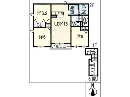 アーク川名(3LDK/2階)の間取り写真