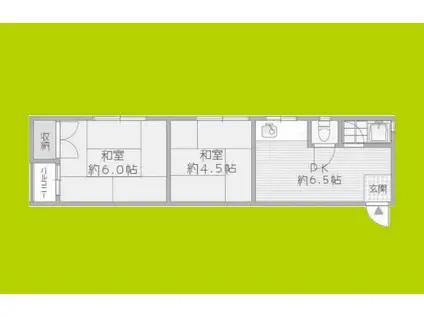 ナチュラル遠里小野(2DK/2階)の間取り写真