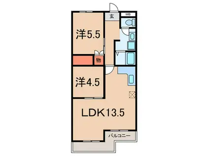 ユニオンハイツ八橋A棟(2LDK/4階)の間取り写真