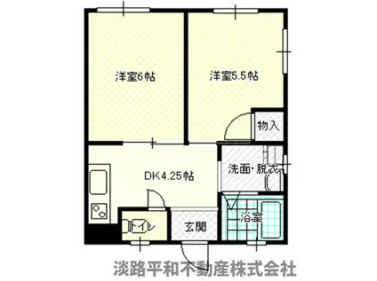 ウエンディ物部(2DK/2階)の間取り写真