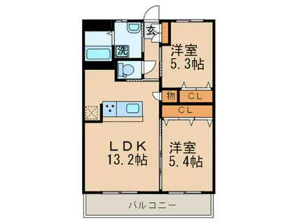 シベール本城(2LDK/4階)の間取り写真