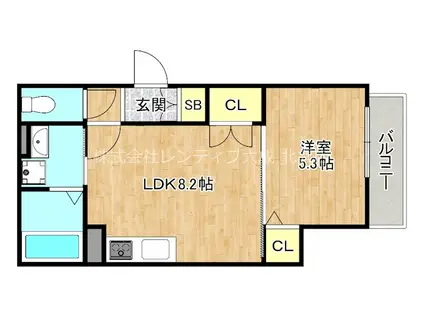 クリエオーレ巽東(1LDK/2階)の間取り写真
