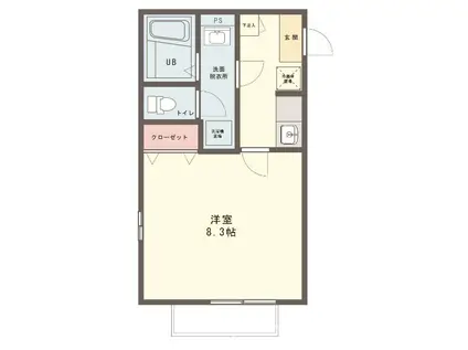 クレフラスト北小金B(1K/1階)の間取り写真