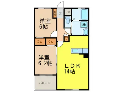 アゼリアコート宿郷(2LDK/3階)の間取り写真