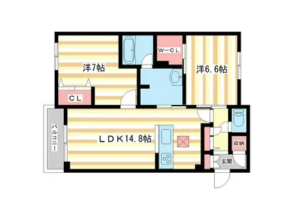 レジデンス三条宮前(2LDK/1階)の間取り写真