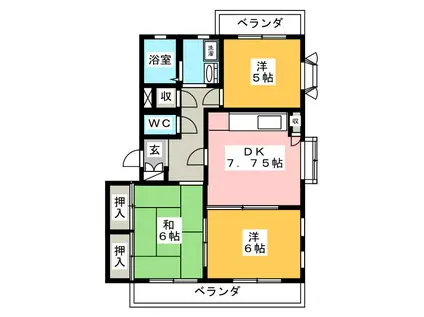 エスティームハイツ(3DK/1階)の間取り写真