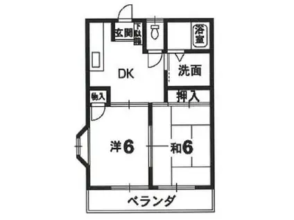 オリーブハイツ(2DK/1階)の間取り写真