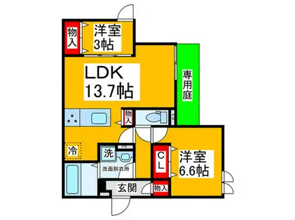 CASA MUKAINO(2LDK/1階)の間取り写真