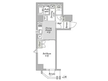 ジオエント御徒町(1DK/4階)の間取り写真
