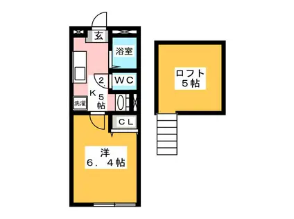 カシェットドランジュ(1K/1階)の間取り写真